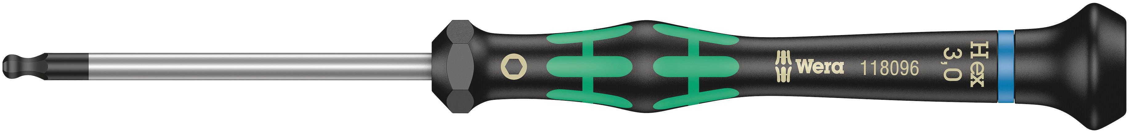 Wera Ball End Hexagon Precision Screwdriver, 3 mm Tip, 60 mm Blade, 157 mm Overall
