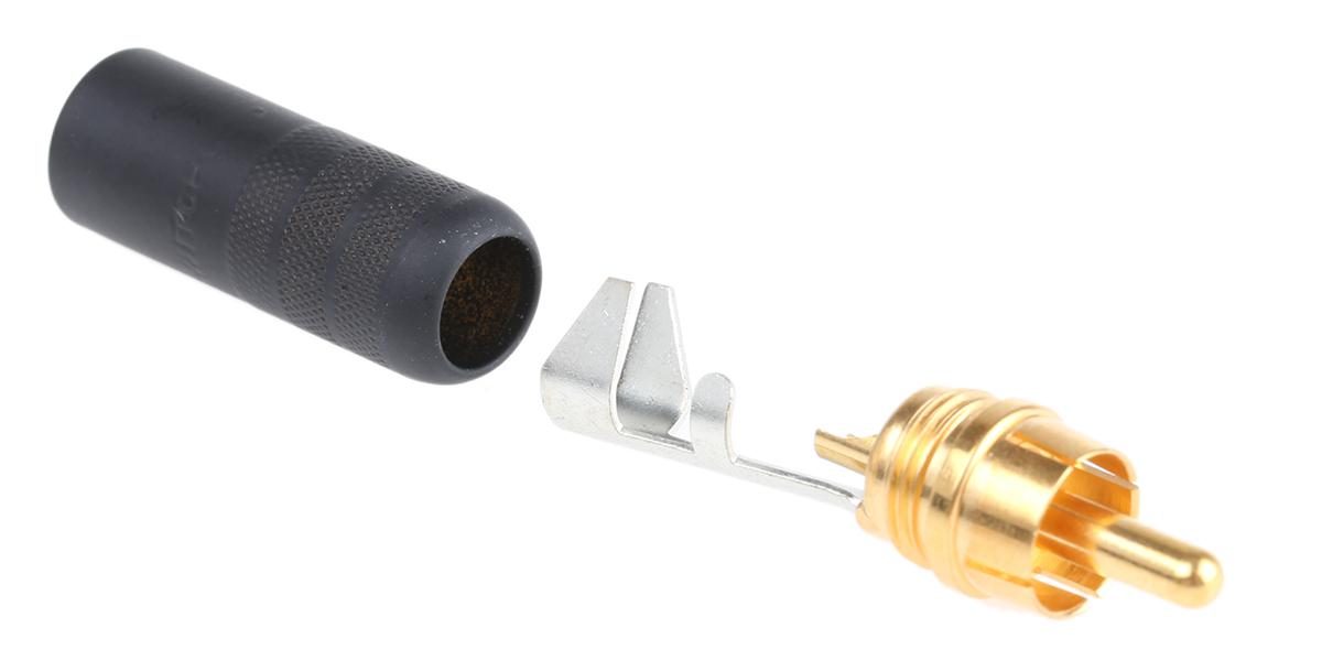 Switchcraft Black Cable Mount RCA Plug, Gold, 6A