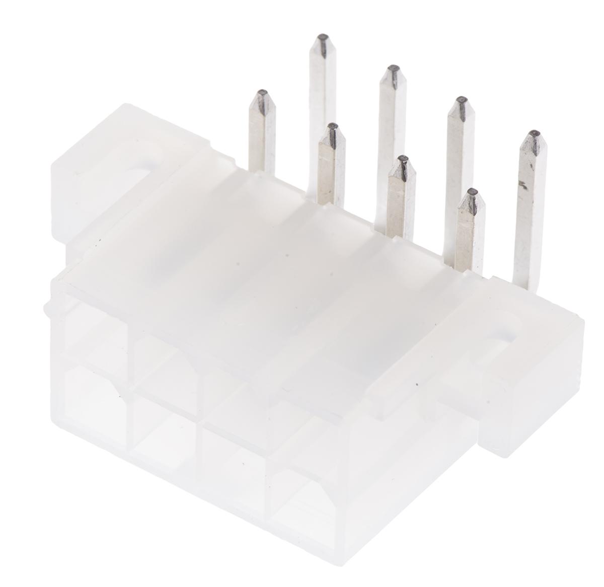 Molex Mini-Fit Jr Series Right Angle Through Hole PCB Header, 8 Contact(s), 4.2 mm Pitch, 2 Row, Shrouded
