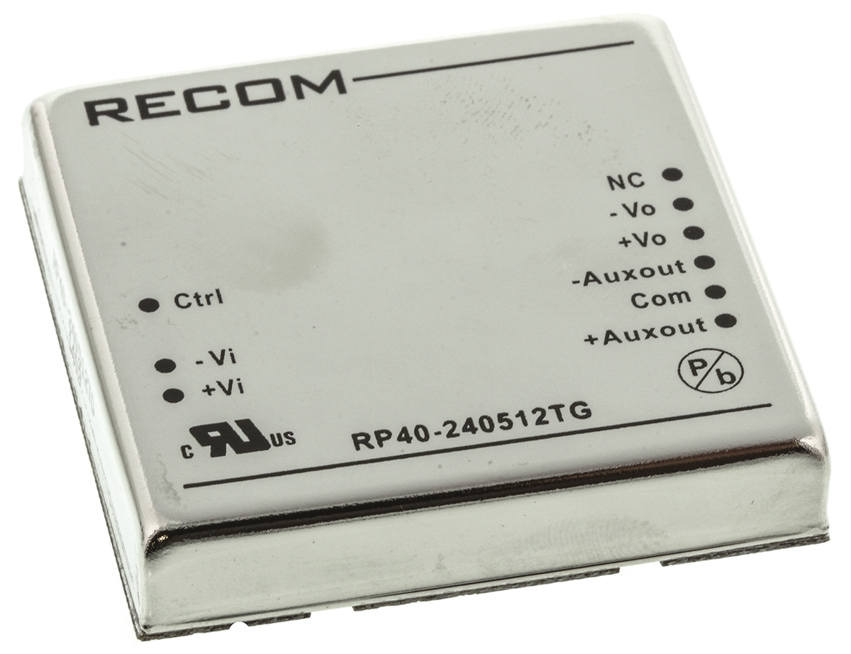 Recom RP40-G DC-DC Converter, 5V dc/ 6 A, ±400mA Output, 18 → 36 V dc Input, 40W, Through Hole, +85°C Max Temp