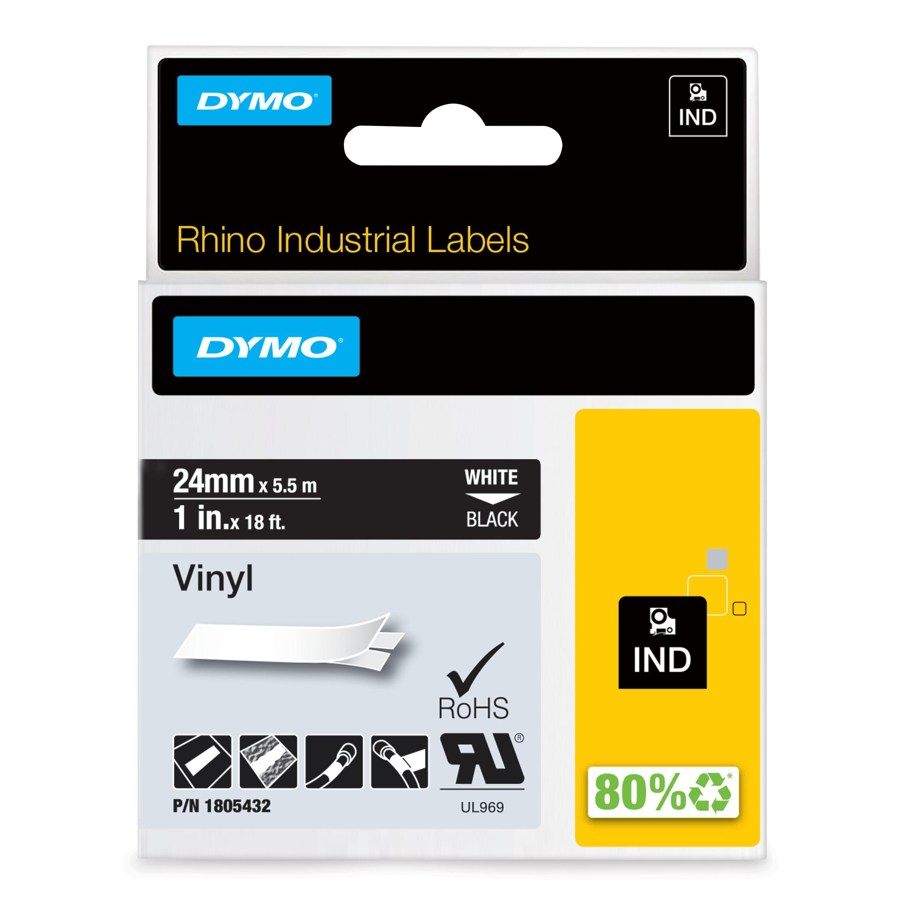 Dymo White on Black Label Printer Tape, 18 ft Length, 24 mm Width