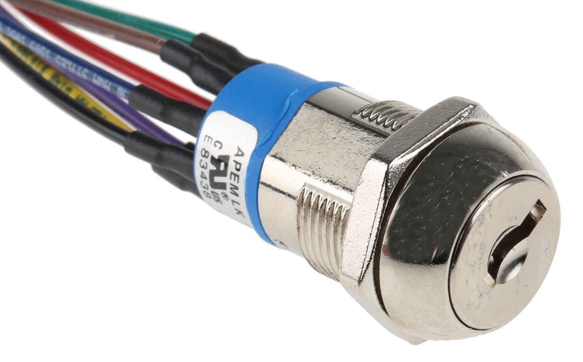 APEM Key Switch, DPST, 4 A @ 28 V dc 3-Way Flat-Key