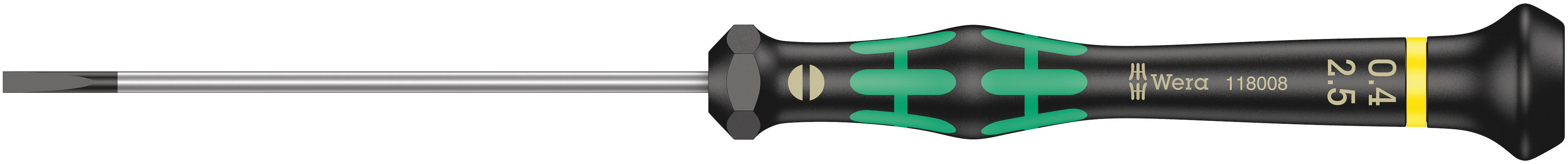 Wera Slotted Precision Screwdriver, 2.5 x 0.4 mm Tip, 80 mm Blade, 177 mm Overall