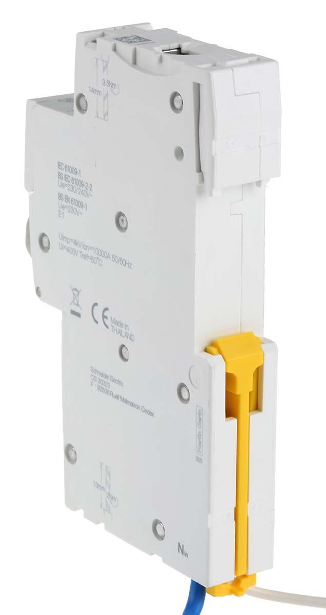 Schneider Electric RCBO, 16A Current Rating, 1P+N Poles, 30mA Trip Sensitivity, Type A, Acti 9 Range