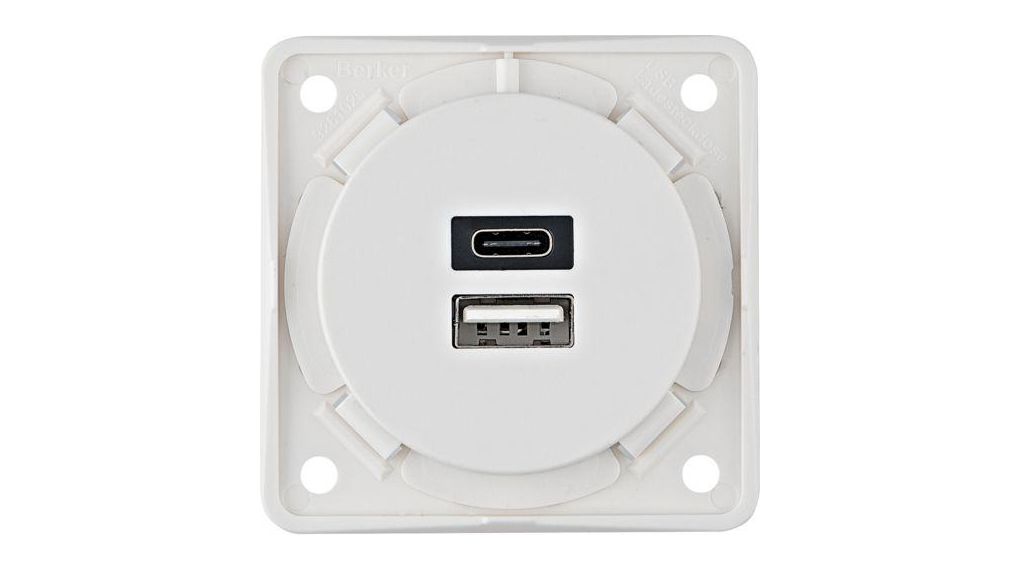 Berker 926 White Plug Socket, 15A, USB A, USB C