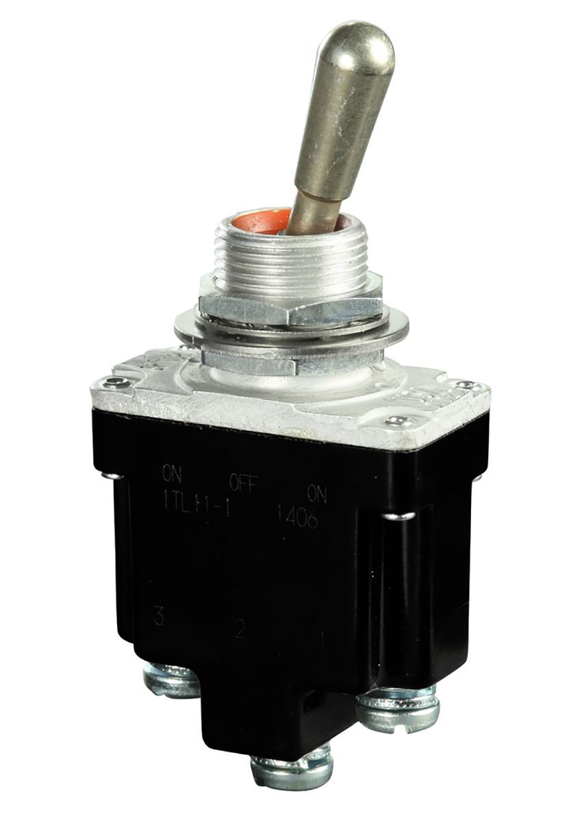 Honeywell Toggle Switch, Bushing Mount, (On)-Off-(On), SPDT, Screw Terminal, 125V ac