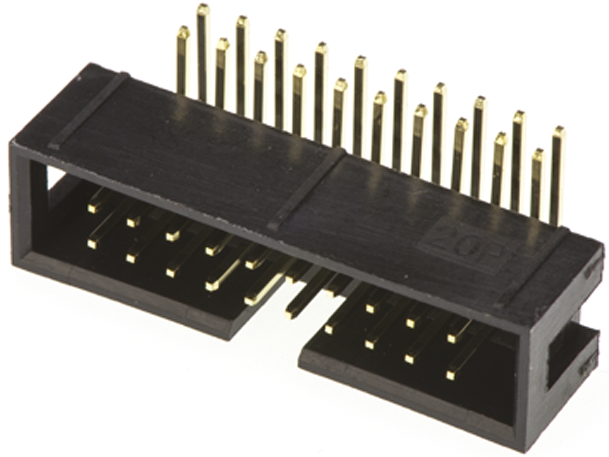 Amphenol Communications Solutions T821 Series Right Angle Through Hole PCB Header, 20 Contact(s), 2.54 mm Pitch, 2 Row,