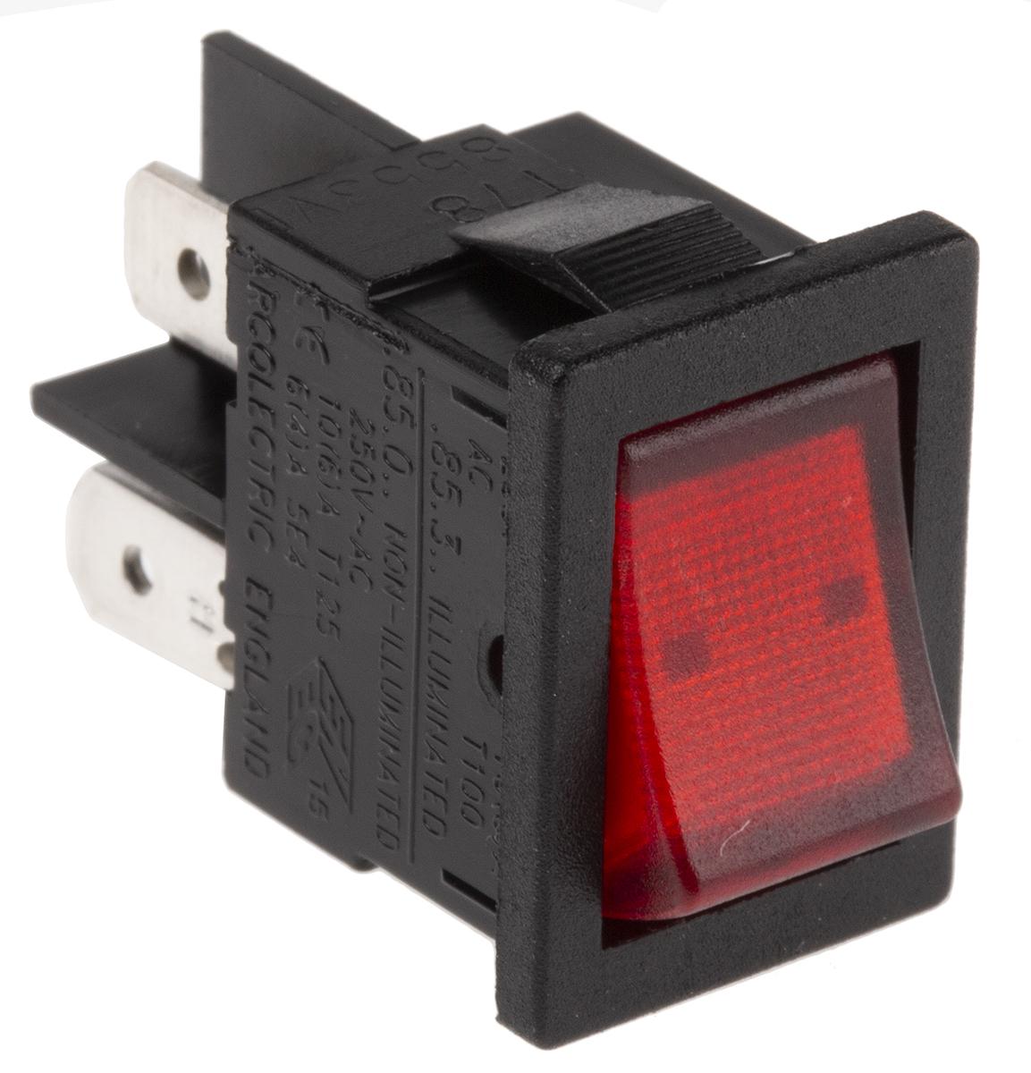 Arcolectric (Bulgin) Ltd Illuminated DPST, On-Off Rocker Switch Panel Mount