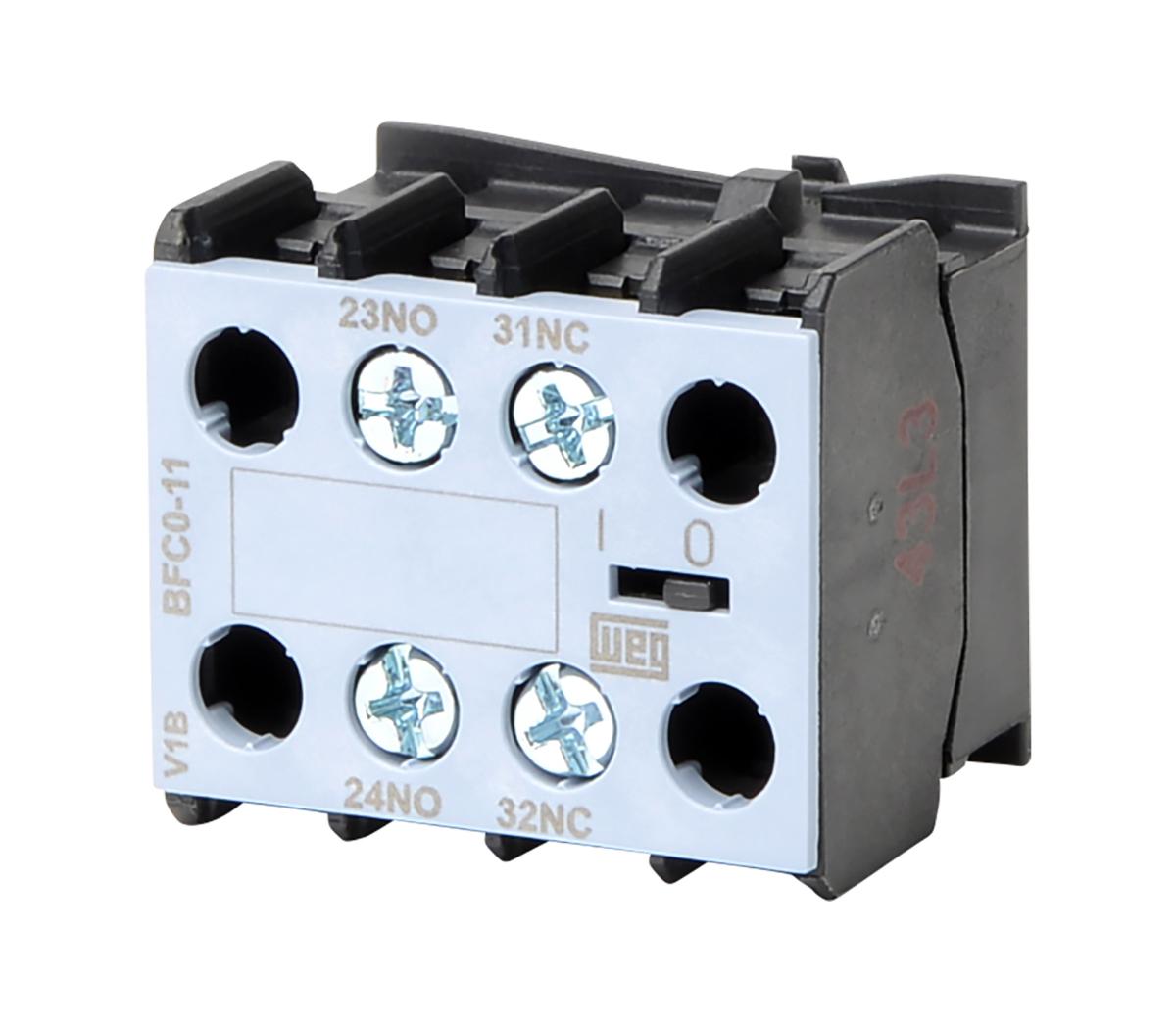 WEG Auxiliary Contact Block, 2 Contact, 1NC + 1NO, Front Mount BFC0