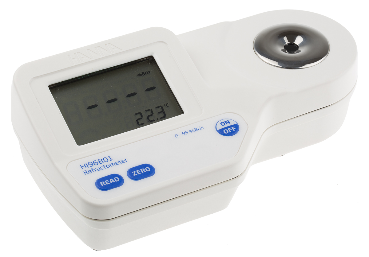 Hanna Instruments Sucrose Refractometer, +80 °C, 85 %Brix max, 0 %Brix, 0 °C min, Digital/Optical