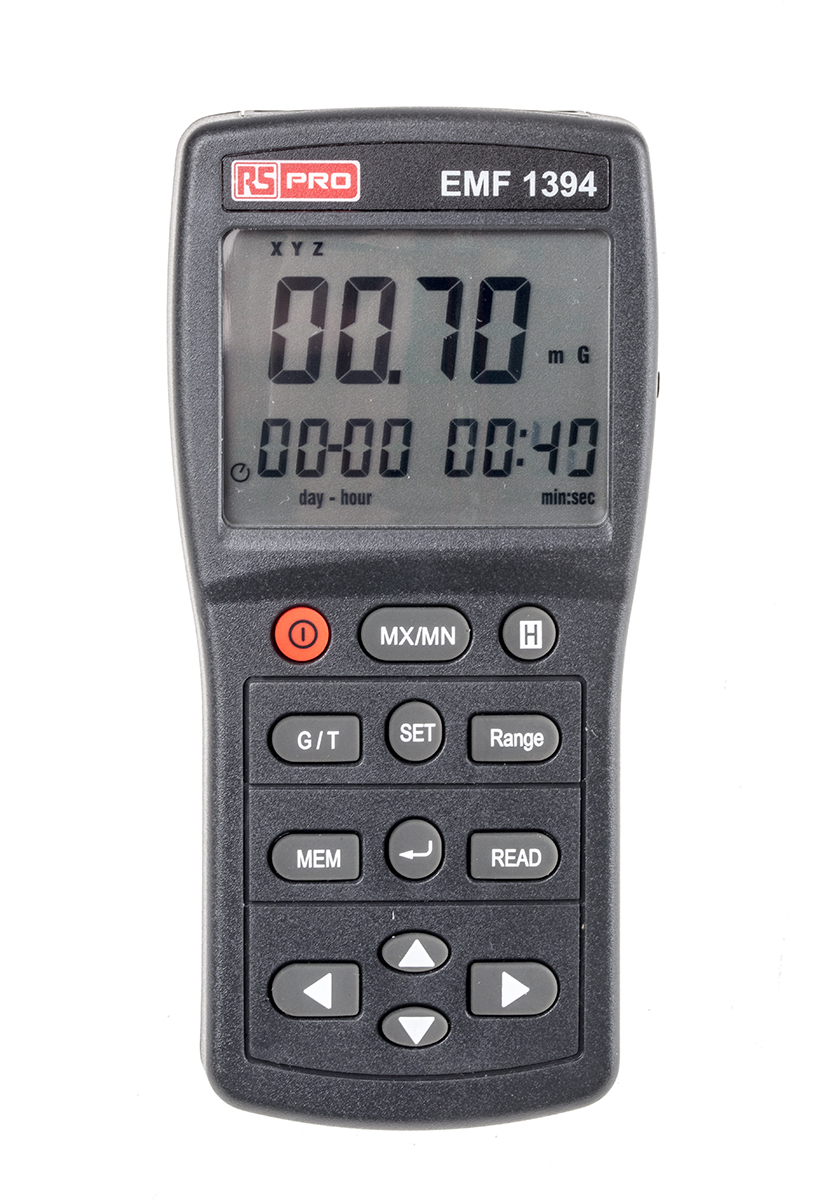 RS PRO EMF Meter, 30 → 2000Hz, 200 μT, 2000 mG