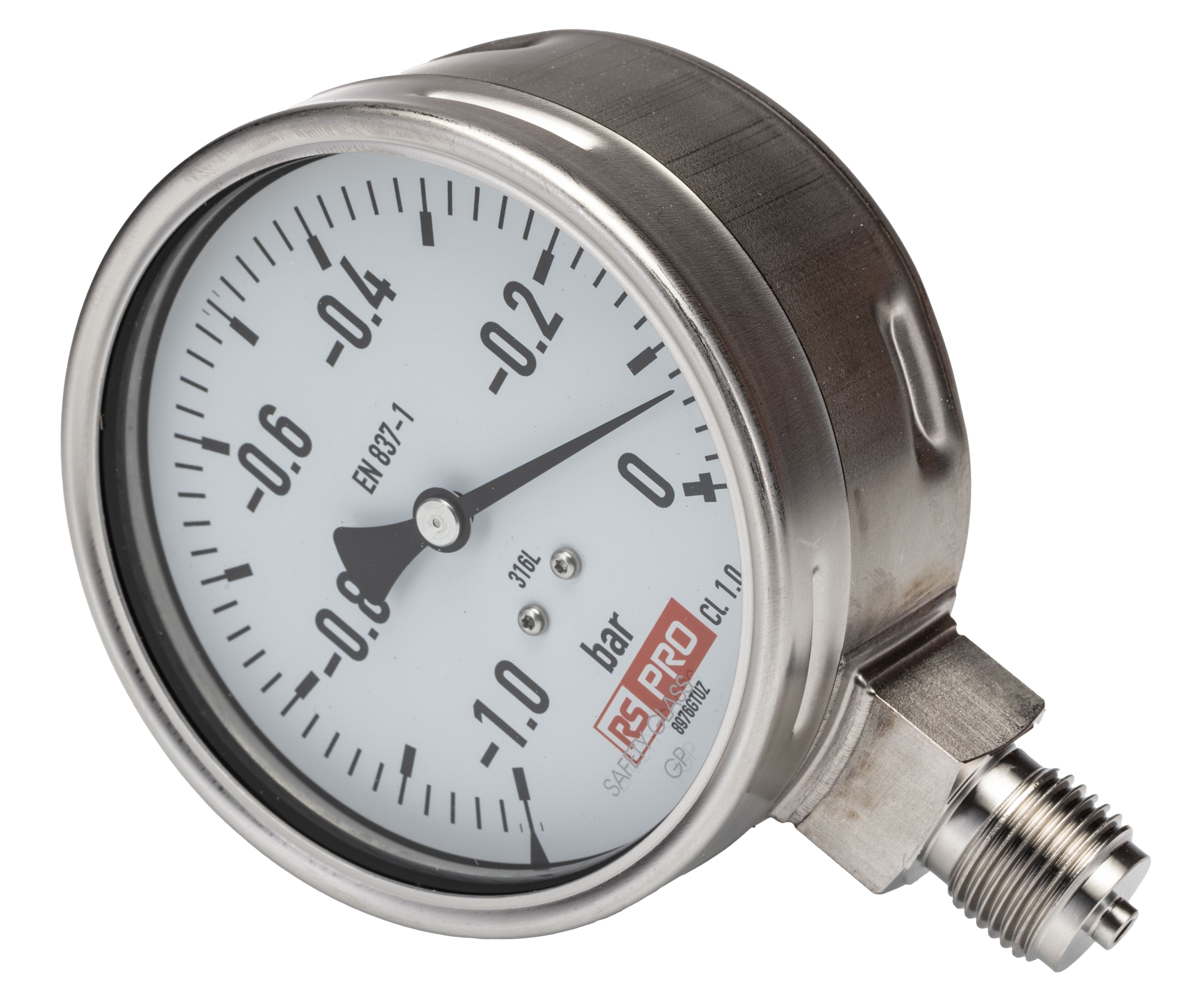 RS PRO G 1/2 Analogue Pressure Gauge 0bar Bottom Entry 100mm Outside Diameter