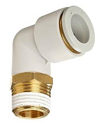SMC KQ2 Series Elbow Threaded Adaptor, R 3/8 Male to Push In 8 mm, Threaded-to-Tube Connection Style