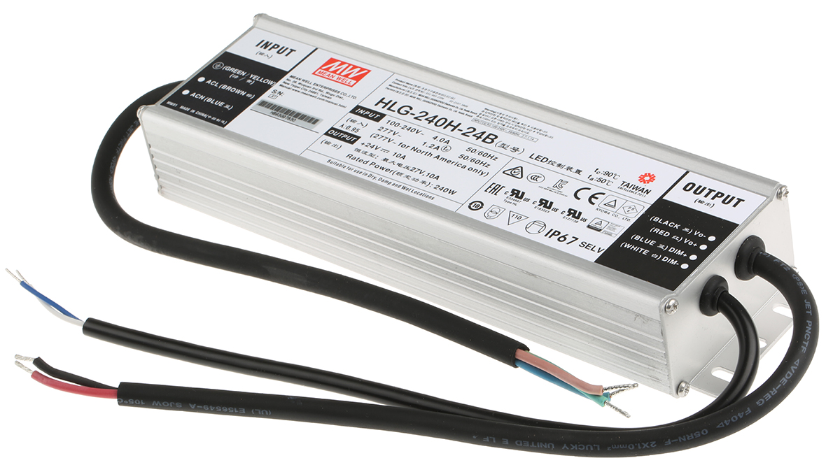 MEAN WELL LED Driver, 24V Output, 240W Output, 10A Output, Constant Voltage Dimmable