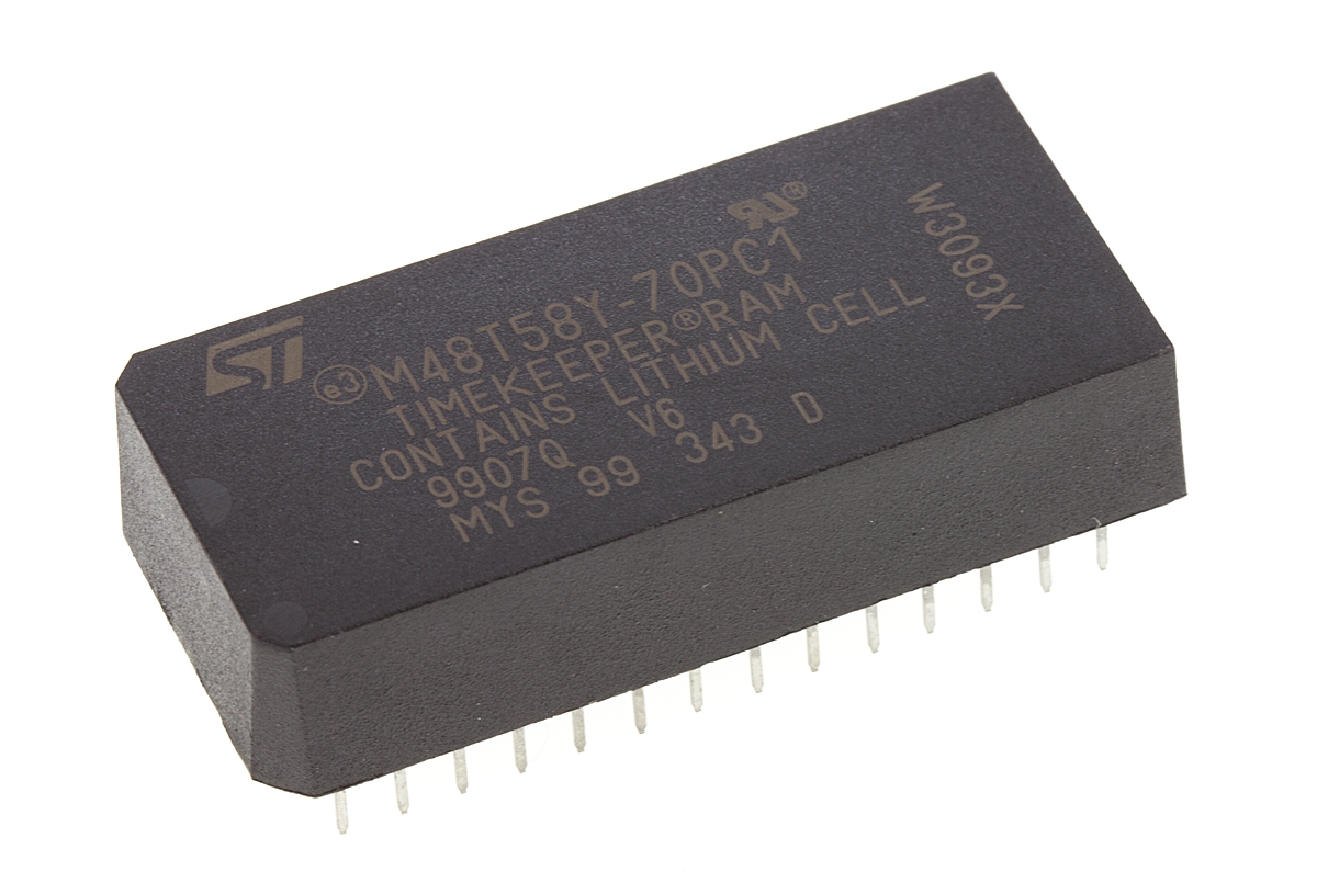 STMicroelectronics M48T58Y-70PC1, Real Time Clock (RTC), 8192B RAM Parallel, 28-Pin PCDIP