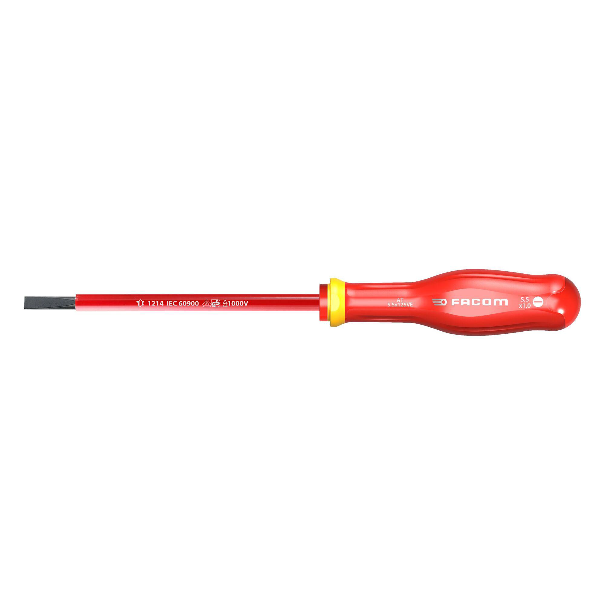 Facom Slotted Insulated Screwdriver, 5.5 Tip, VDE/1000V