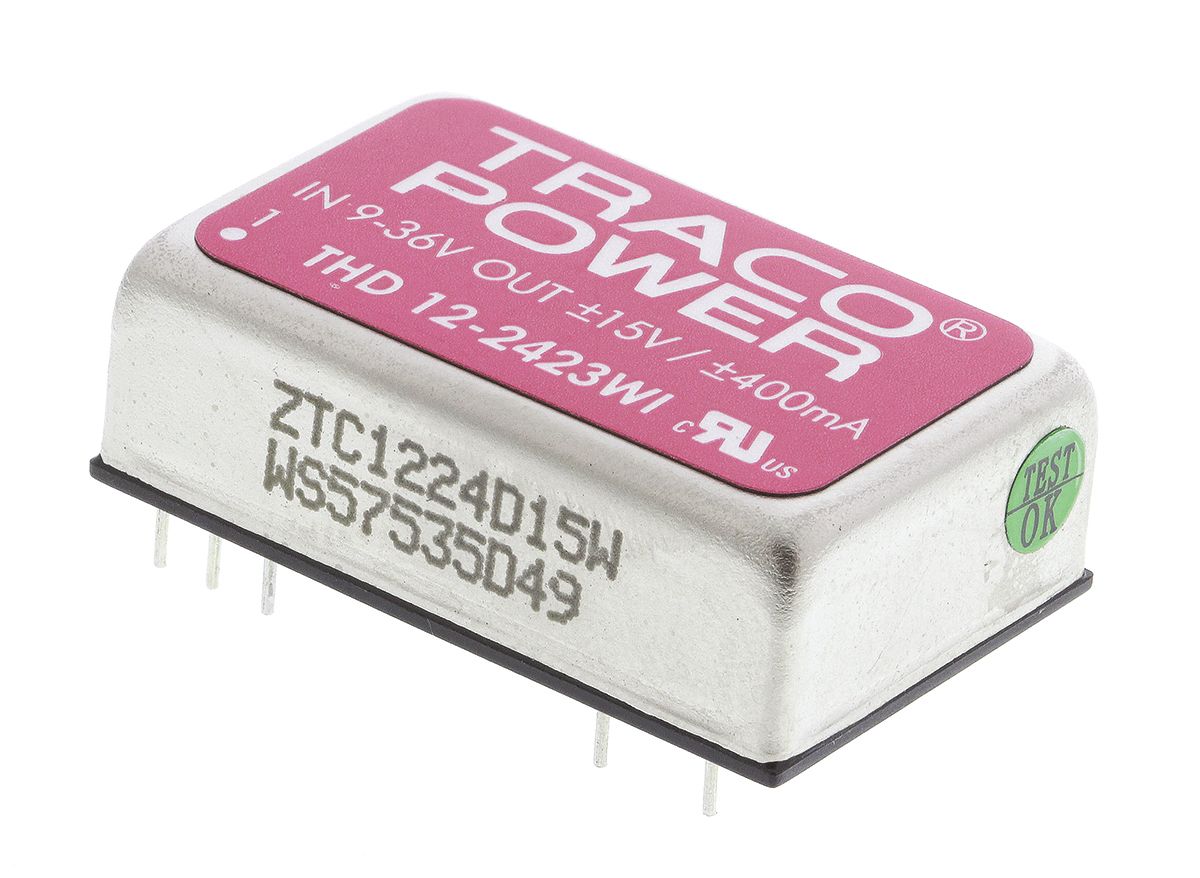 TRACOPOWER THD 12WI DC-DC Converter, ±15V dc/ ±400mA Output, 9 → 36 V dc Input, 12W, Through Hole, +85°C Max