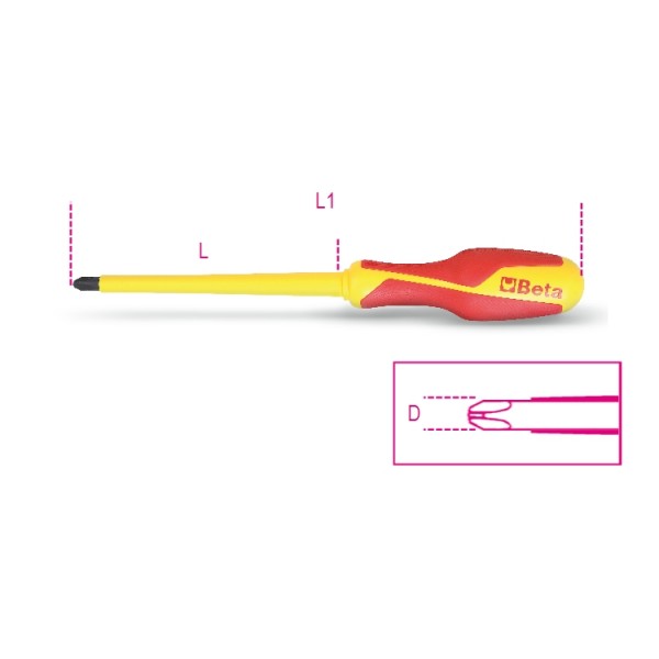BETA Insulated Screwdriver, 3 x 8 mm Tip, 150 mm Blade, VDE/1000V, 276 mm Overall