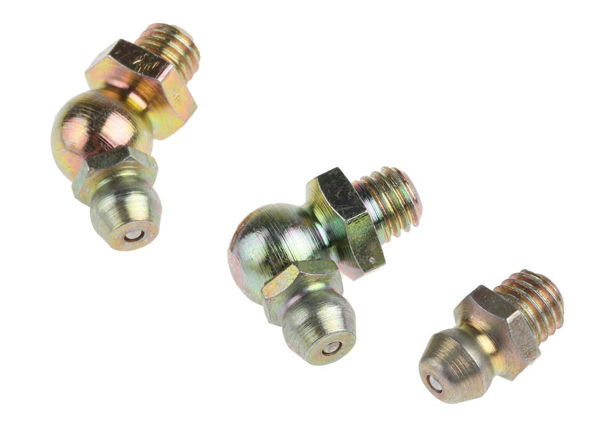 RS PRO Grease Nipple Kit Contains H1 Straight 1/4 in BSF (x50); H2-45 1/4 in BSF (x50); H3-90 1/4 in BSF (x50); Box