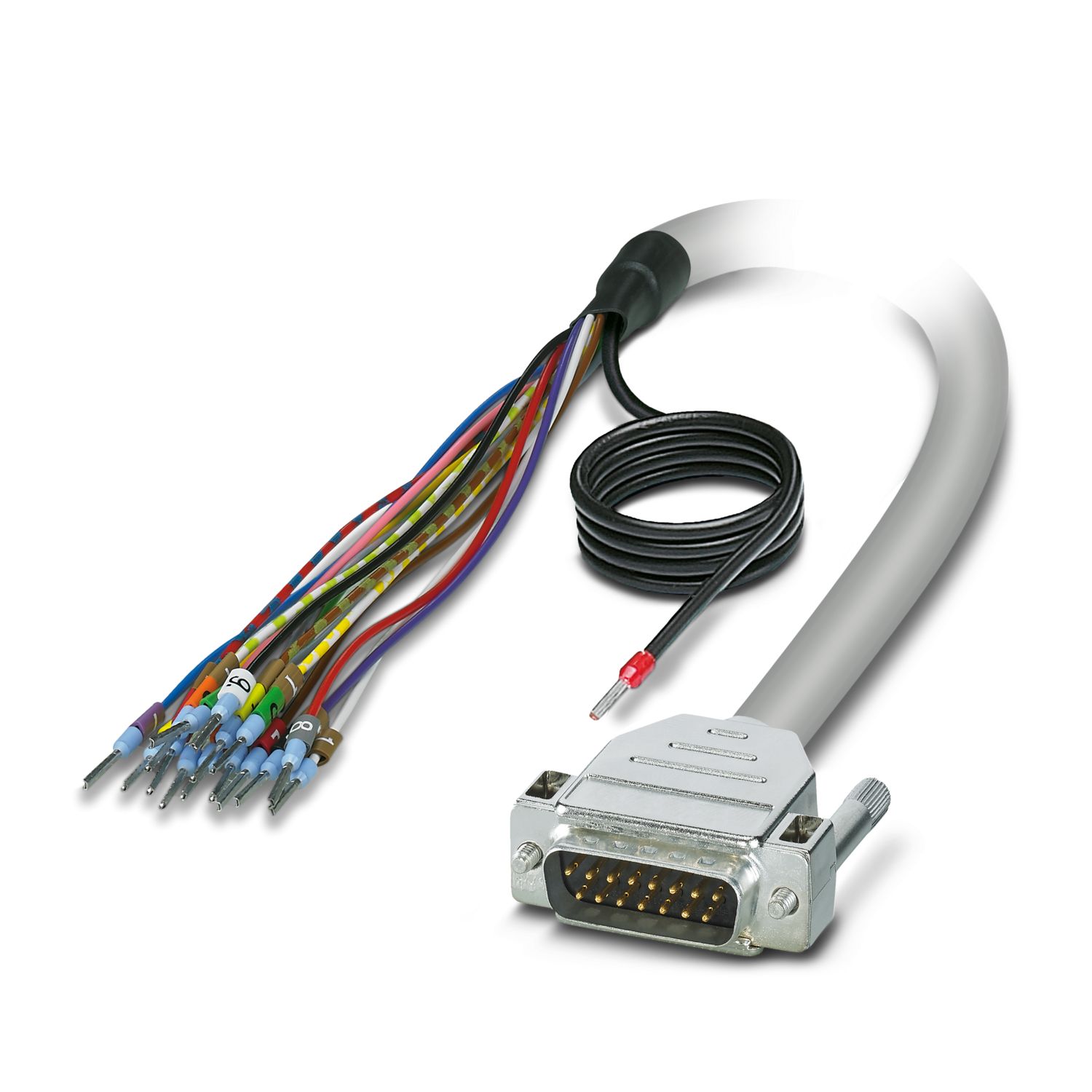 Phoenix Contact Male 15 Pin D-sub Unterminated Cable, 2m PVC, 0M, 25/S/2, CABLE-D-15SUB/M/OE/0 Series