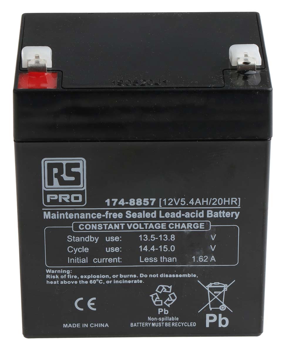 RS PRO 12V T1 Sealed Lead Acid Battery, 5.4Ah