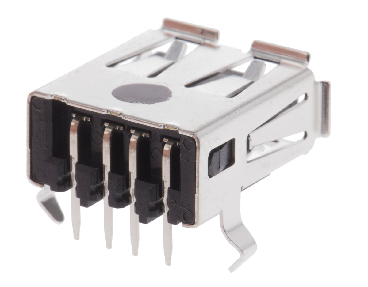 TE Connectivity Straight, Through Hole, Socket- Single Port Type A USB Connector