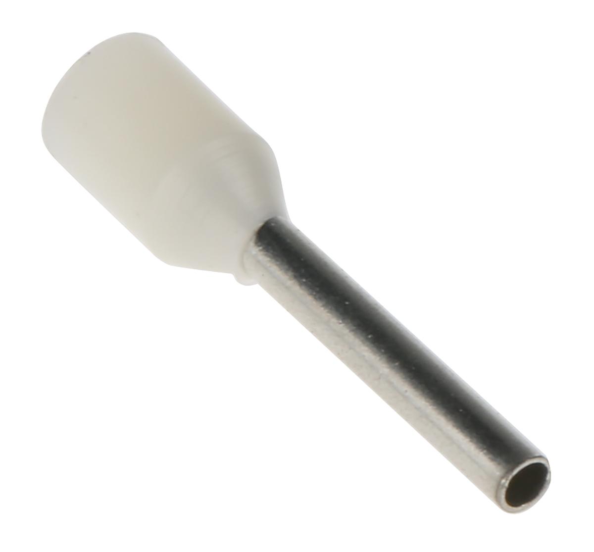 RS PRO Insulated Crimp Bootlace Ferrule, 10mm Pin Length, 1.2mm Pin Diameter, 0.75mm² Wire Size, White