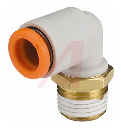 SMC KQ2 Series Elbow Threaded Adaptor, NPT 1/8 Male to Push In 1/4 in, Threaded-to-Tube Connection Style