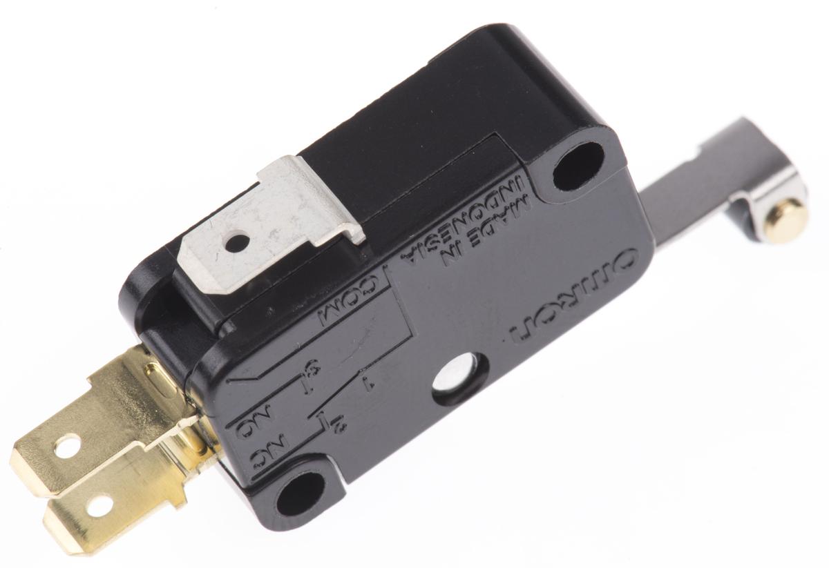 Omron Roller Lever Micro Switch, Tab Terminal, 15 A @ 250 V ac, SPDT, IP40