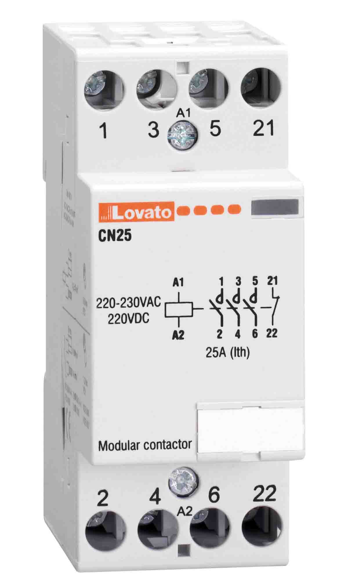 Lovato Contactor, 24 V ac/dc Coil, 4-Pole, 25 A, 4NO, 110 V ac