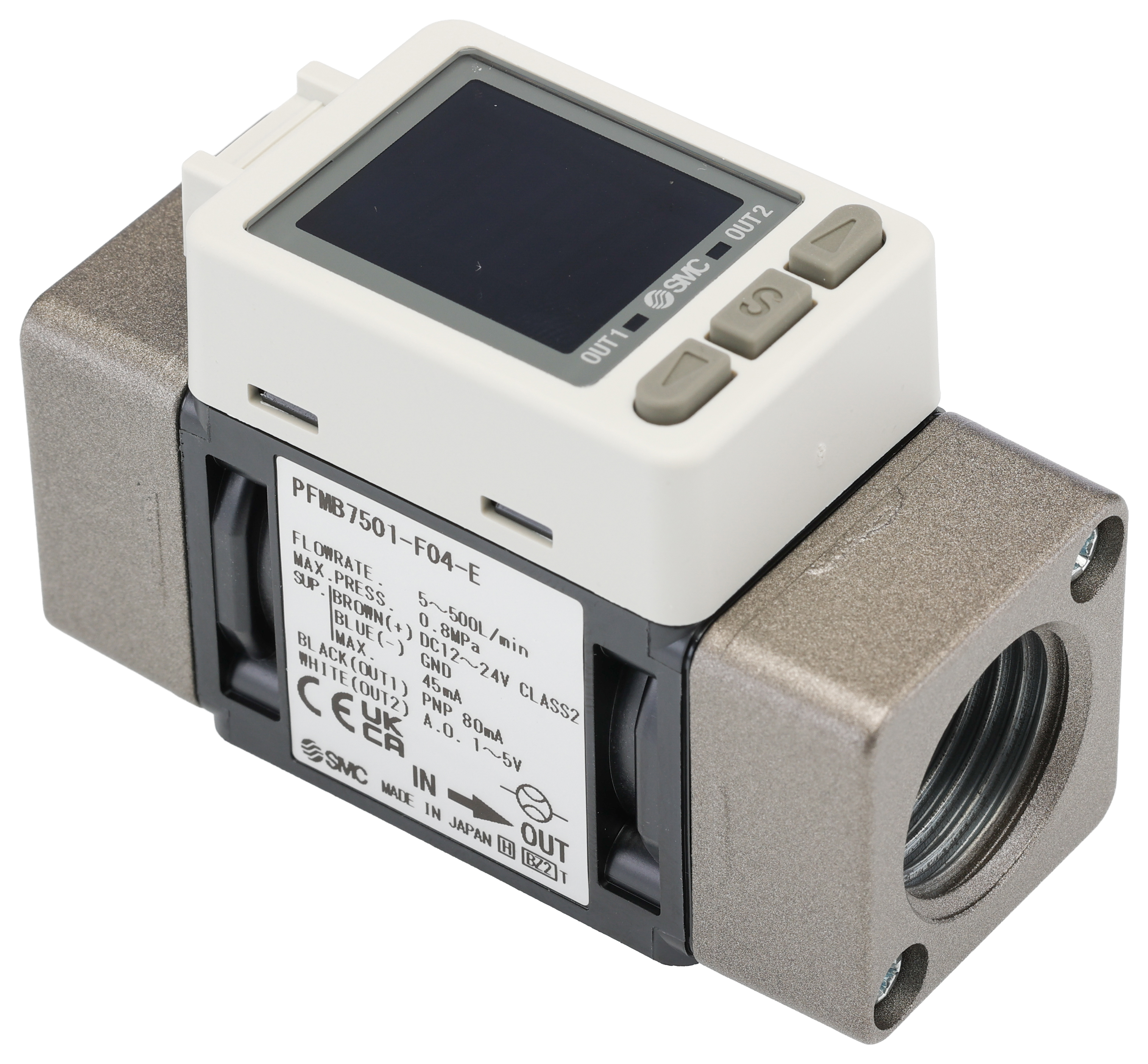 SMC PFMB7 Series Flow Controller, 500 L/min, PNP Open Collector Output, 12 → 24 V