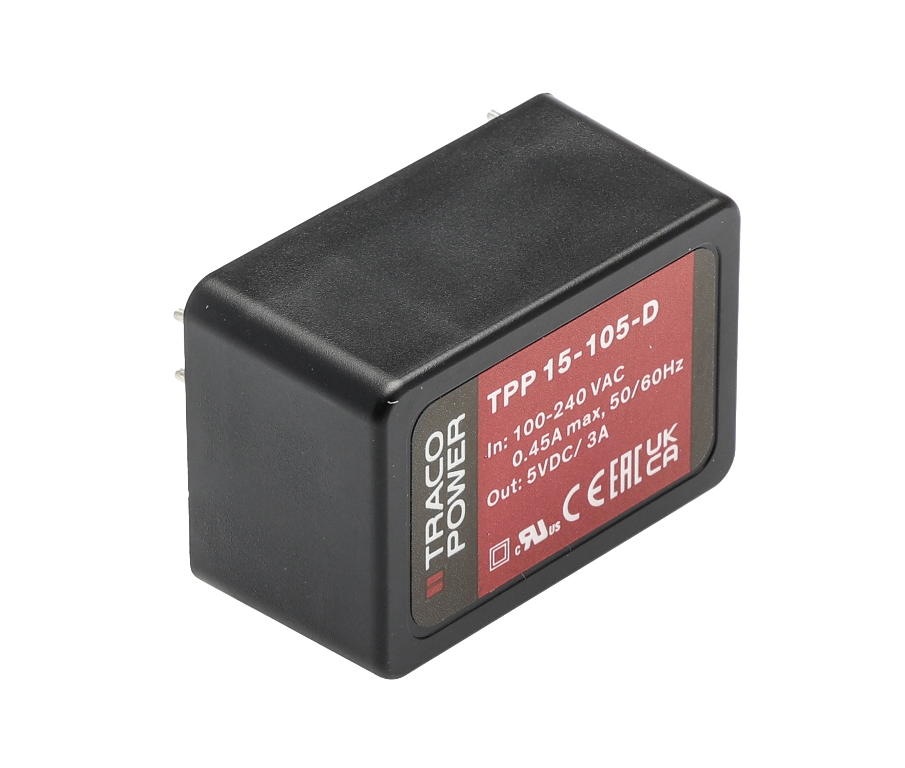 TRACOPOWER Switching Power Supply, TPP 15-105-D, 5V dc, 3A, 15W, 1 Output, 120 → 370 V dc, 85 → 264 V ac
