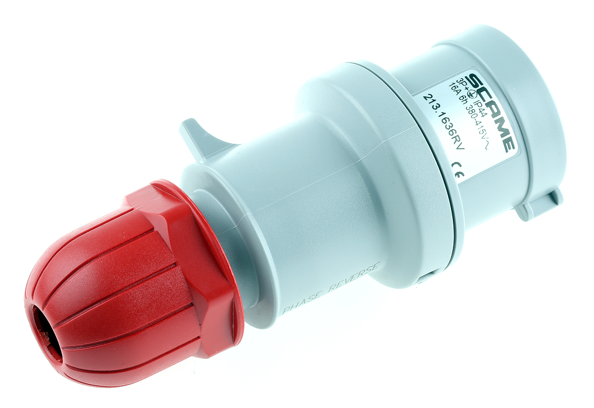 Scame IP44 Red Cable Mount 3P + E Industrial Power Connector Adapter Plug, Rated At 16A, 415 V,With Phase Inverter