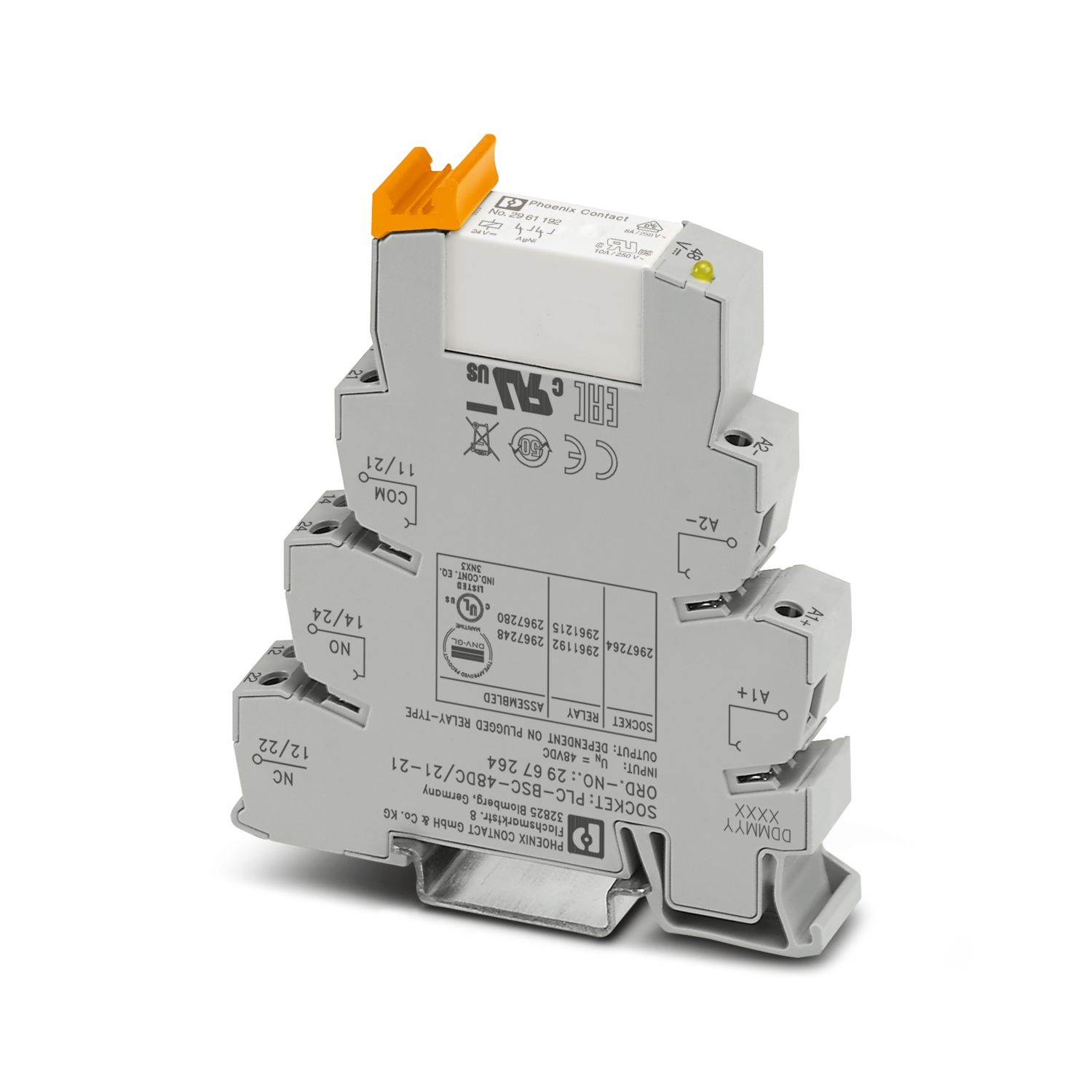 Phoenix Contact PLC-RSC- 48DC/21-21 Series Interface Relay, DIN Rail Mount, 48V dc Coil, DPDT, 2-Pole