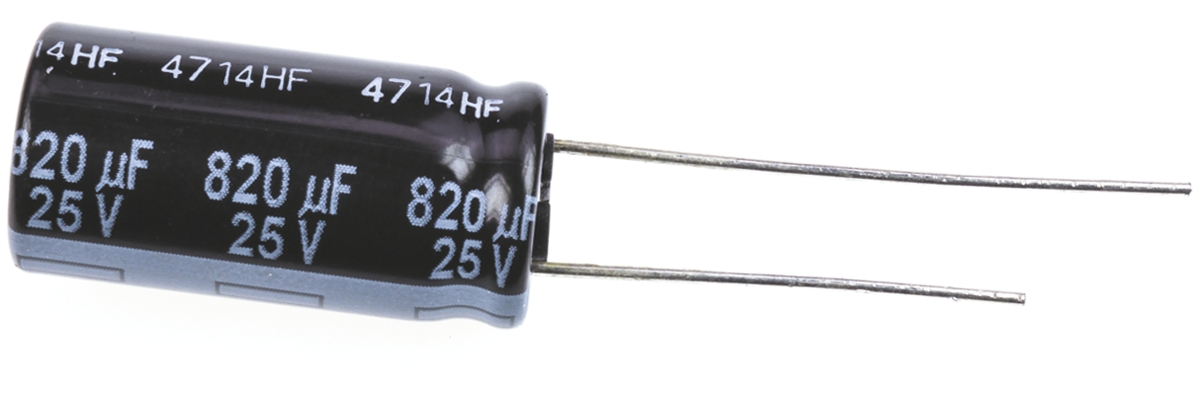 Panasonic 820μF Aluminium Electrolytic Capacitor 25V dc, Radial, Through Hole - EEUFR1E821