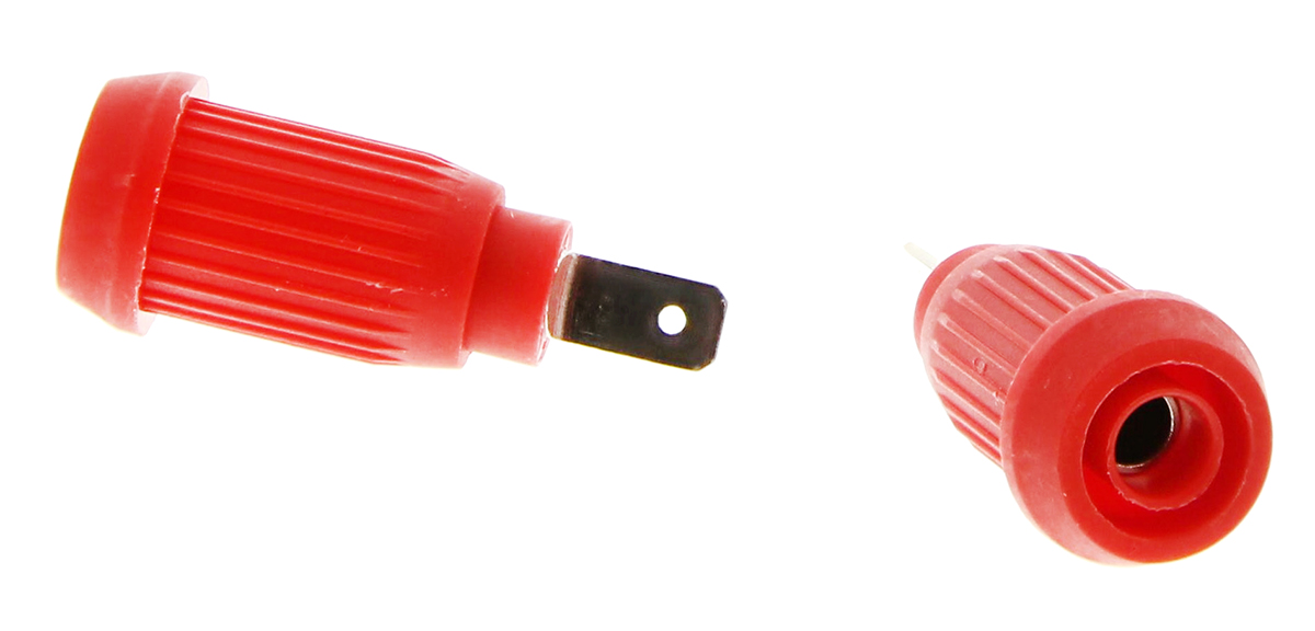 Mueller Electric Red Female Banana Socket, Press Fit Termination, 15A, 1000V, Nickel Plating