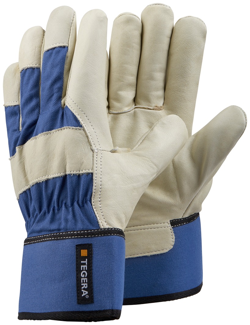 Tegera 106 NA Beige, Blue Jersey Cotton, Leather Work Gloves, Size 15