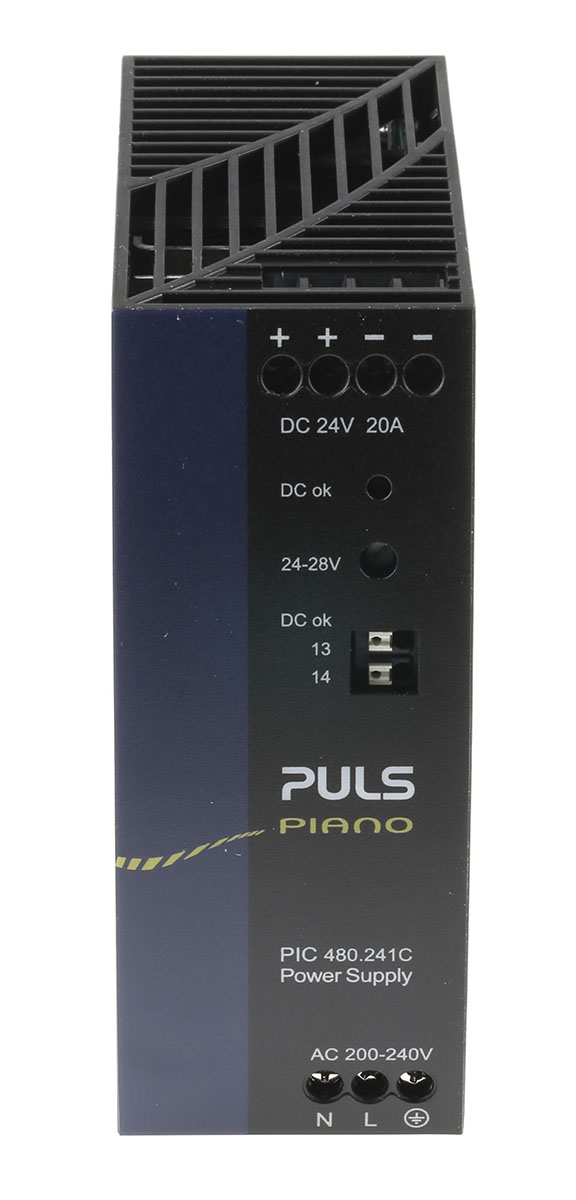 PULS PIANO Switched Mode DIN Rail Power Supply, 230V ac, 24V dc dc Output, 20A Output, 480W