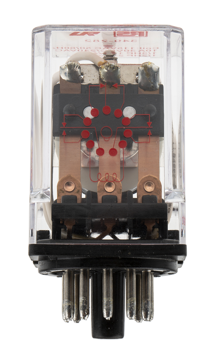 RS PRO Plug In Power Relay, 115V ac Coil, 10A Switching Current, 3PDT