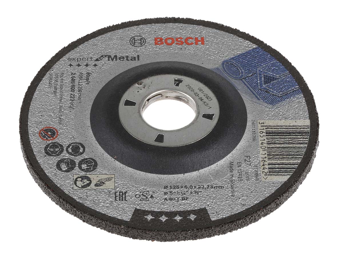 Bosch A30 T Expert for Metal Aluminium Oxide Grinding Wheel, 125mm Diameter, P30 Grit