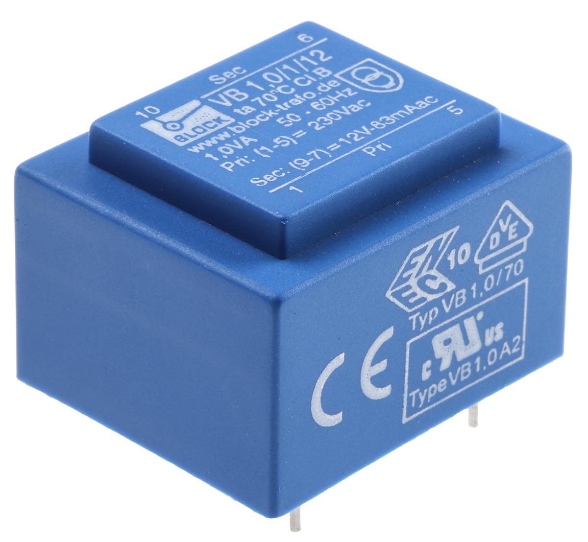 Block 12V ac 1 Output Through Hole PCB Transformer, 1VA