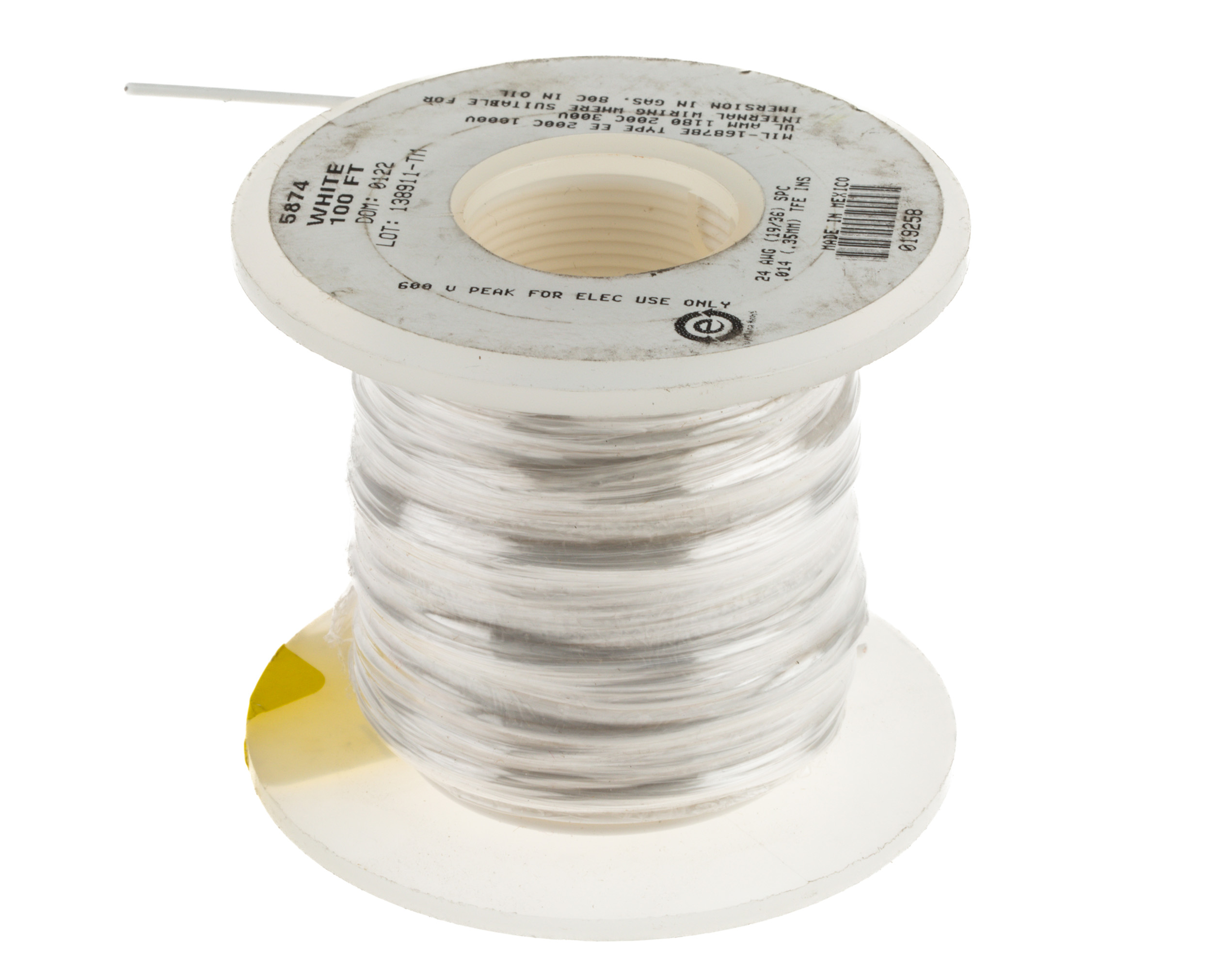 Alpha Wire Hook-up Wire TEFLON Series White 0.2 mm² Hook Up Wire, 24 AWG, 19/0.13 mm, 30m, PTFE Insulation, 5874 WH005