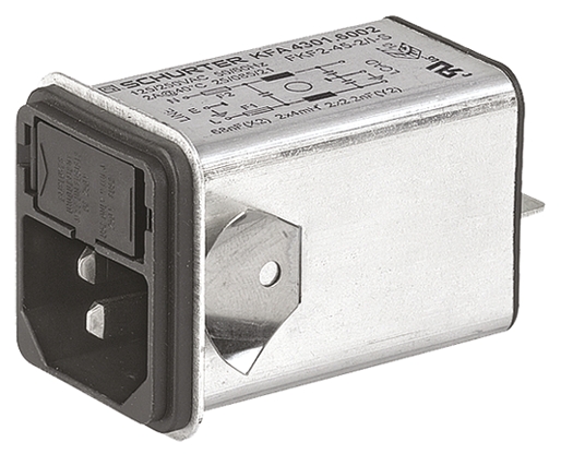 Schurter 2A, 125 V ac, 250 V ac Male Snap-In Filtered IEC Connector 4301.6002, Quick Connect 1, 2 Fuse