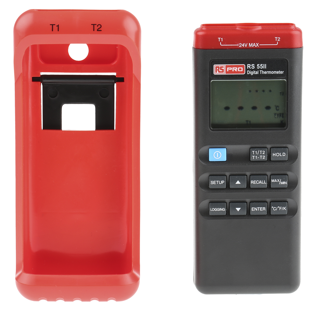 RS PRO RS55-II Wired Digital Thermometer, J, K Probe, 2 Input(s), +1372 °C, +2501°F Max, ±0.7 K Accuracy