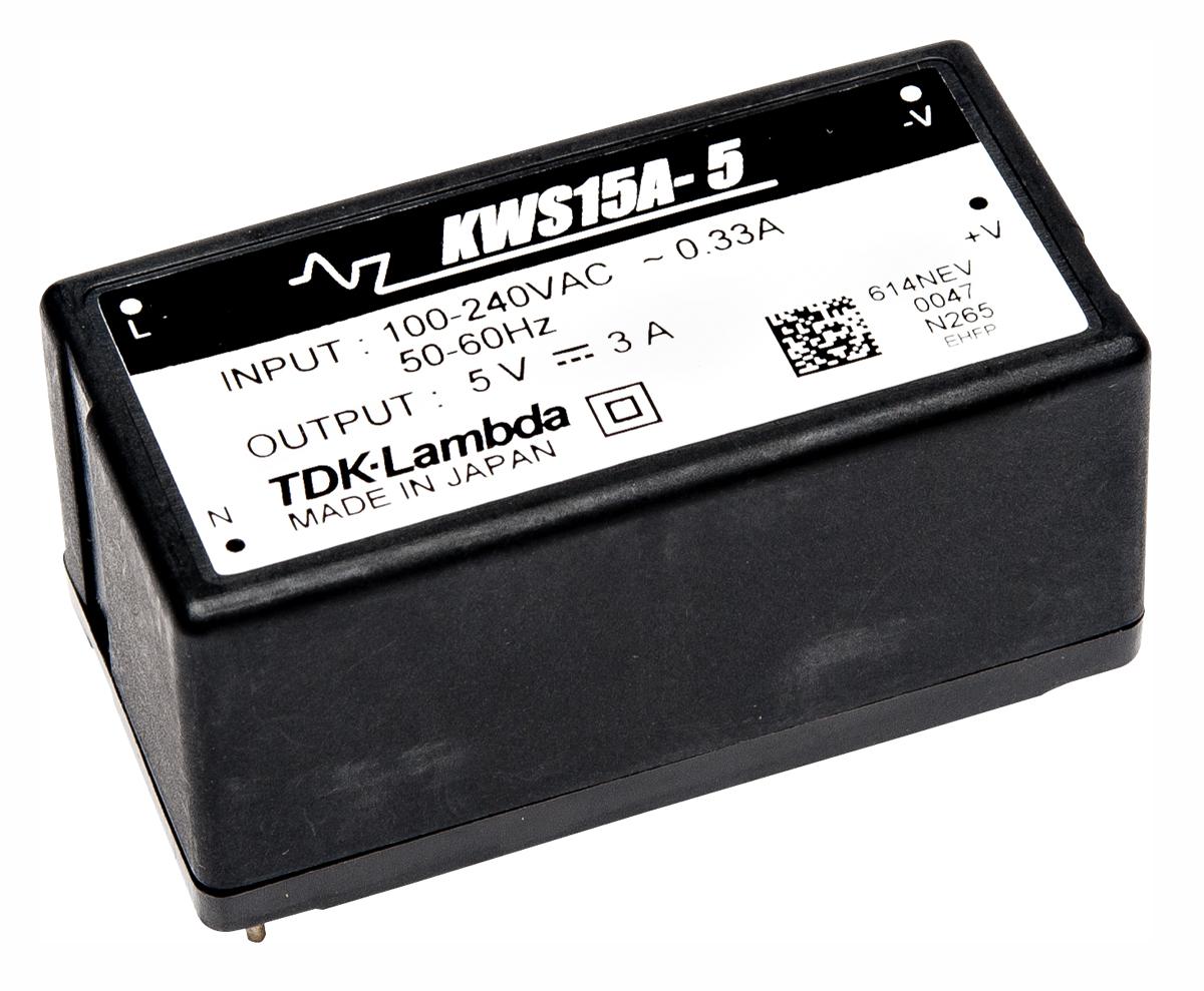 TDK-Lambda Switching Power Supply, KWS15A-24, 24V dc, 700mA, 16.8W, 1 Output, 120 → 370 V dc, 85 → 265 V