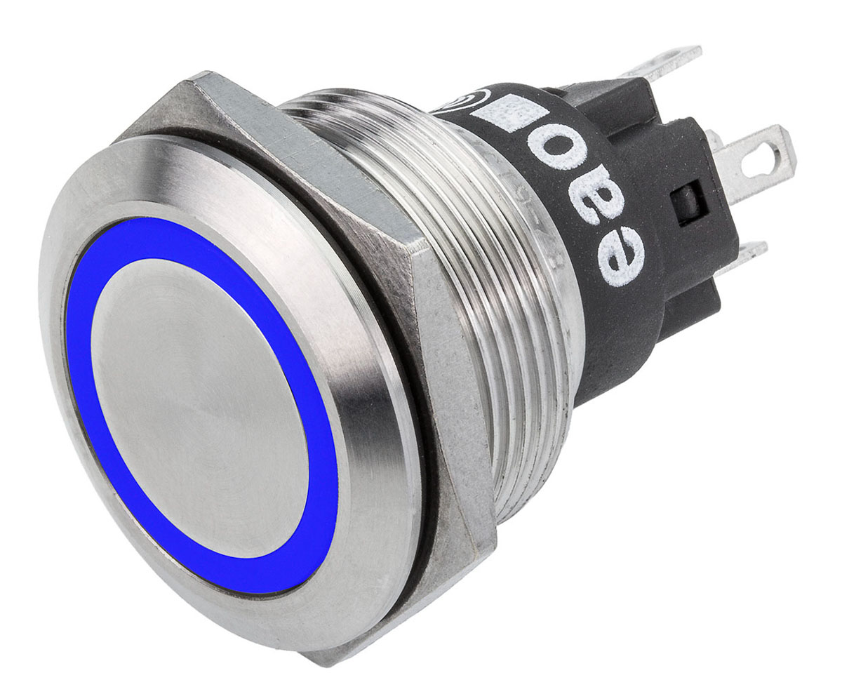 EAO 82 Series Illuminated Push Button Switch, Latching, Panel Mount, 22.3mm Cutout, SPDT, Blue LED, 240V, IP65, IP67