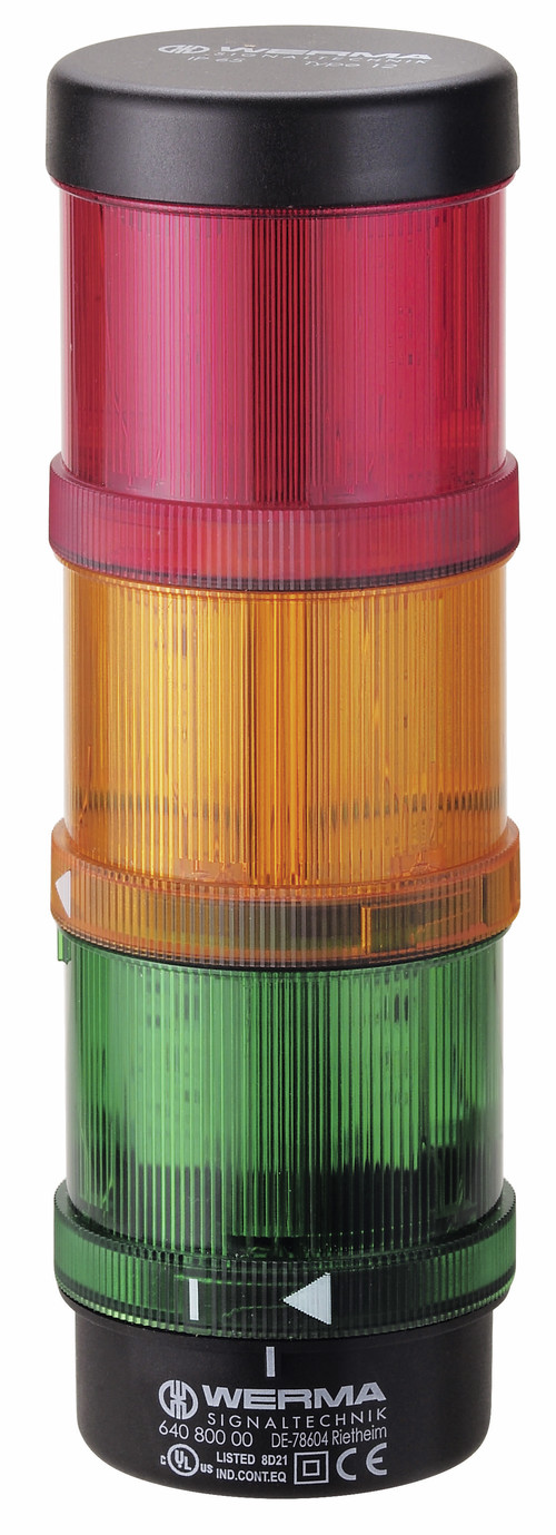Werma KombiSIGN 71 Series Red/Green/Yellow Signal Tower, 3 Lights, 24 V, Base Mount, Wall Mount