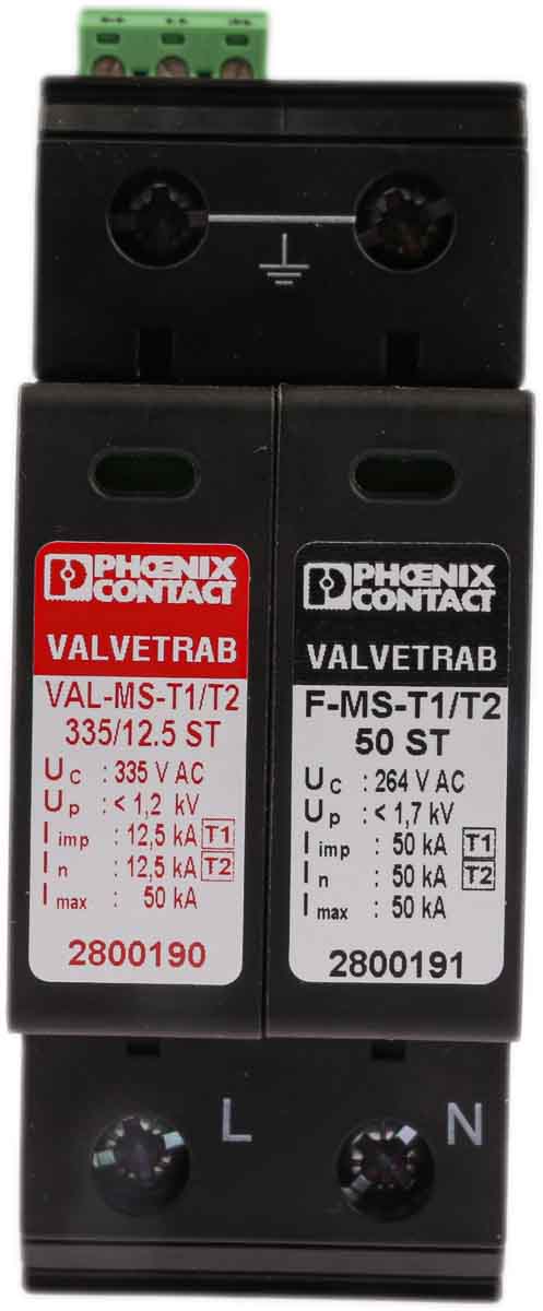 Phoenix Contact 1 Phase Surge Protector, 50kA, 250V ac, DIN Rail Mount