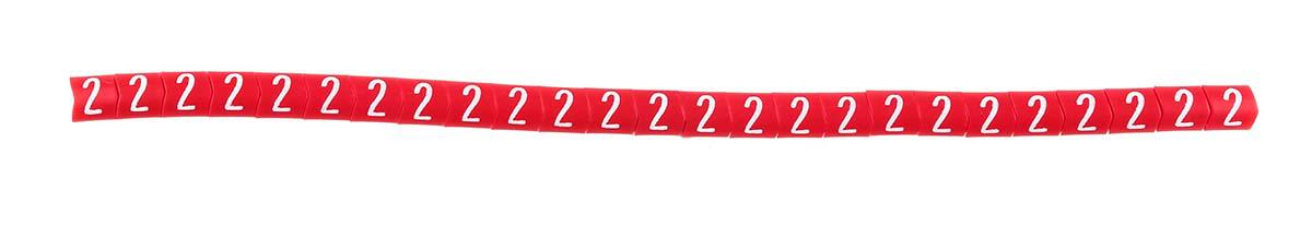 HellermannTyton Helagrip Slide On Cable Markers, White on Red, Pre-printed "2", 1 → 3mm Cable, for Cables &