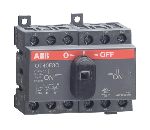 ABB 3 Pole Base Mounting Changeover Switch - 40A Maximum Current, 11kW Power Rating, IP20